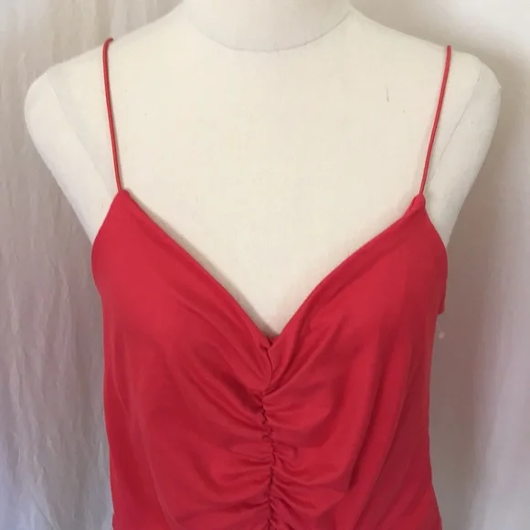 GAZE womens L spaghetti strap ruched red top NEW stretchy fabric - Picture 2 of 15